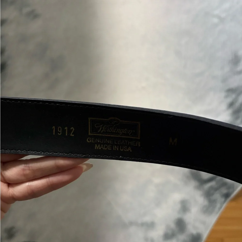 Worthington Navy Leather Belt with Round Gold-Tone Buckle